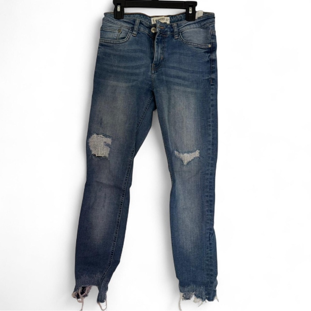 Mango Blue Distressed Ankle Jeans